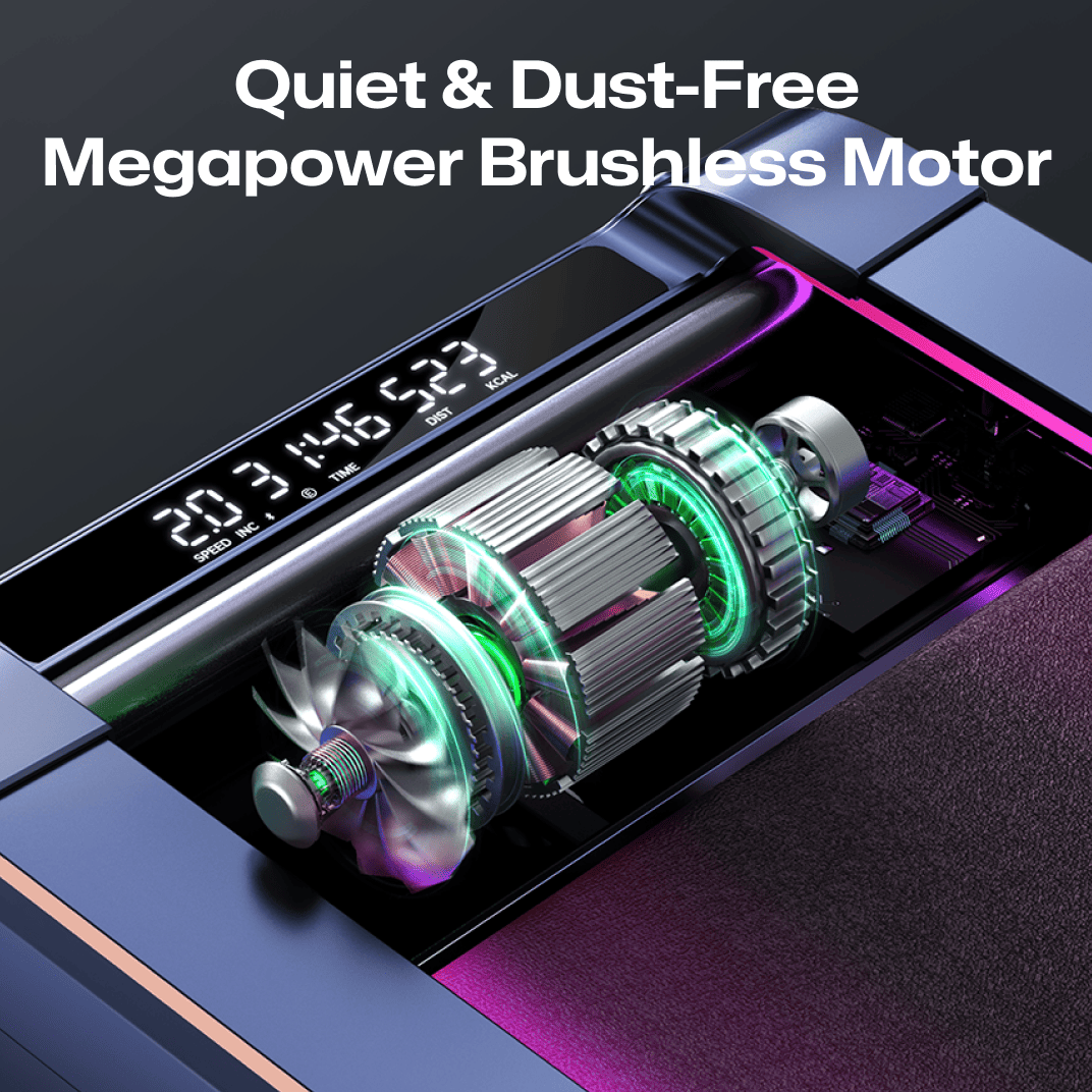 The UREVO CyberPad for Home Treadmill features a quiet, dust-free megapower brushless motor.