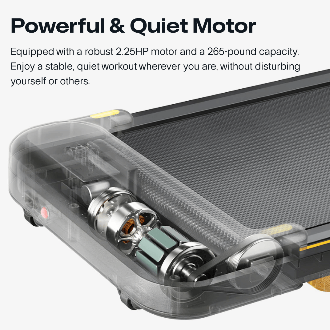 The UREVO Strol 2E Smart Treadmill has a powerful yet quiet 2.25HP motor, offering a stable workout without disturbing others.